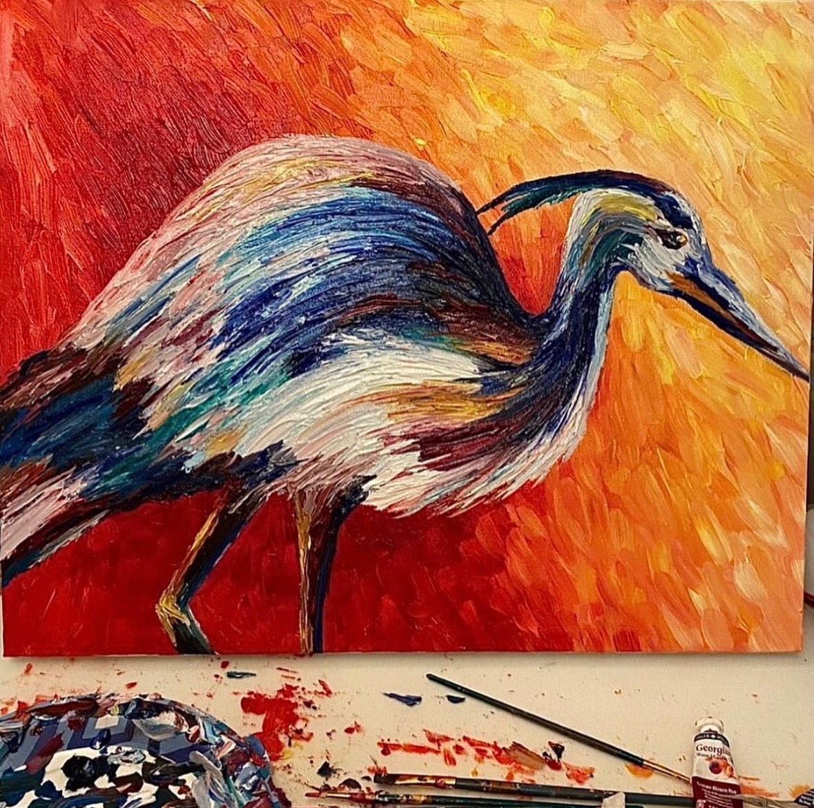 Blue Heron — oil painting by Breanna Malone