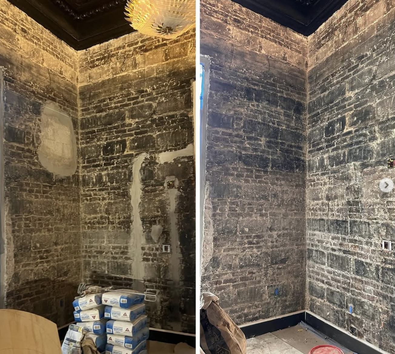 Aged faux brick interior finish