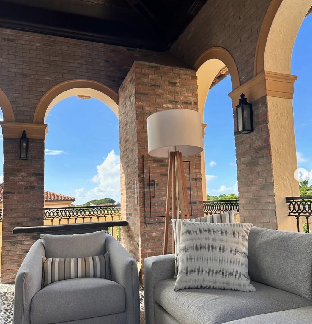 Faux stone loggia with Mediterranean columns